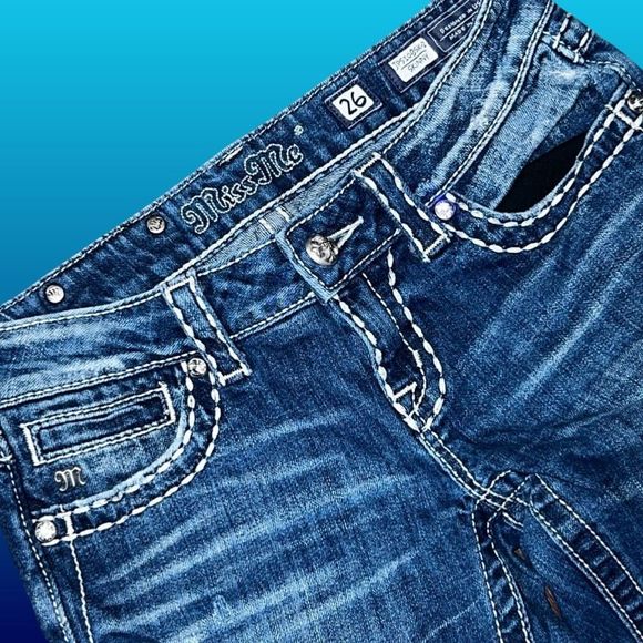 Miss Me Low Rise Embroidered Skinny Jeans Size 26x29 - Picture 3 of 5